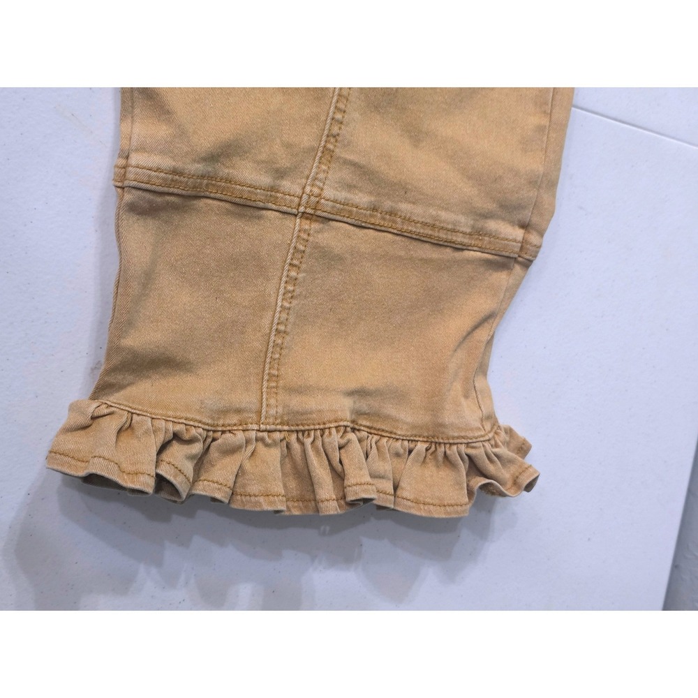 Tan High Waisted Wide Leg Ruffle Hem Cropped Pants Womens Size L Camel Boho - Picture 8 of 9
